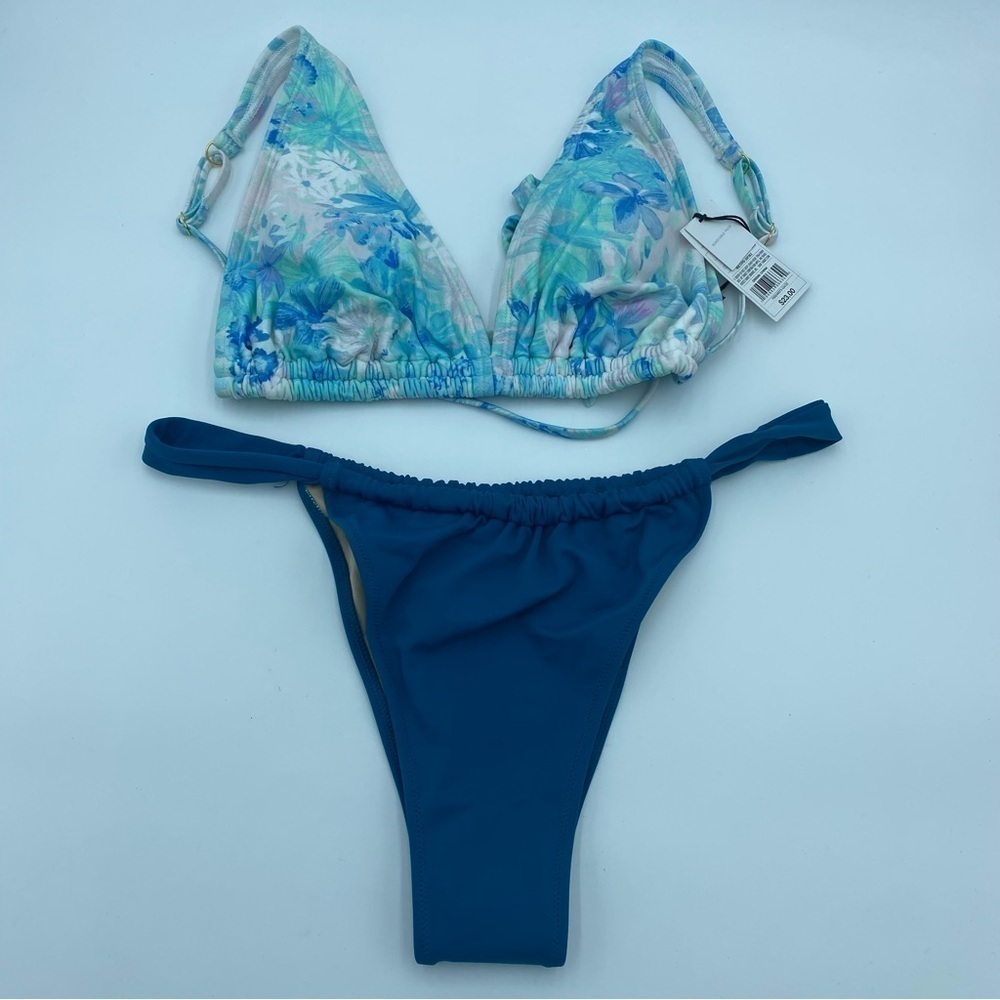Shade & Shore Adjustable Coverage Floral and Blue Bikini- Large